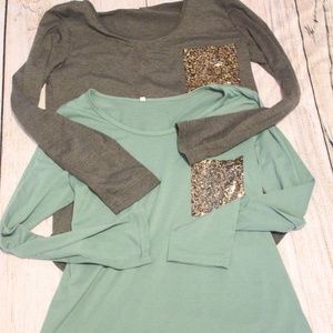 ⚡Two Tunic Top Long Sleeves with Sequin Pocket L